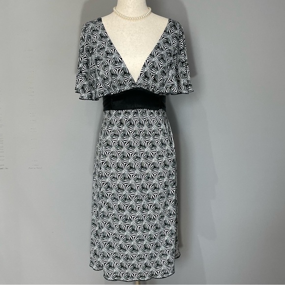 My Michelle Dresses & Skirts - My Michelle Fit and Flair Midi Dress Size M Black with White Print Waist Sash